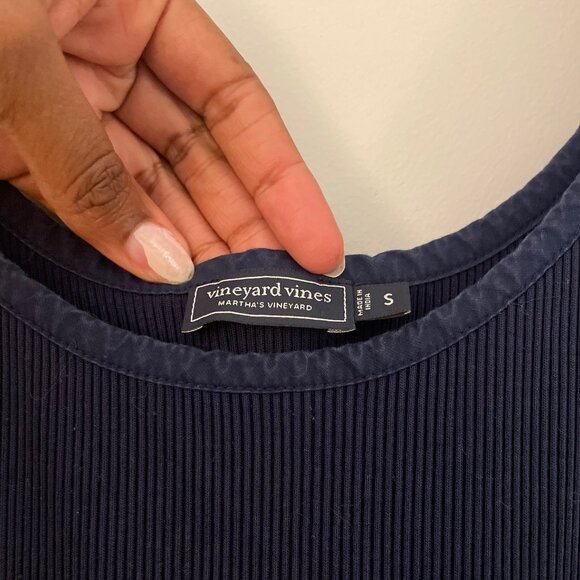 Vineyard Vines Nautical Navy Blue Poplin Rib Midi Dress, Sz Sm - Picture 3 of 4